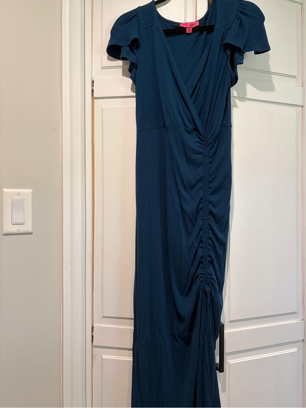 Betsey Johnson Teal Ruched V-Neck Maxi Dress